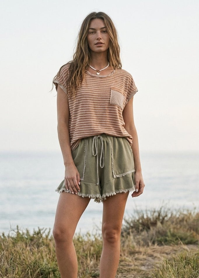 Marley Ruffle Hem Washed Shorts - Westly
