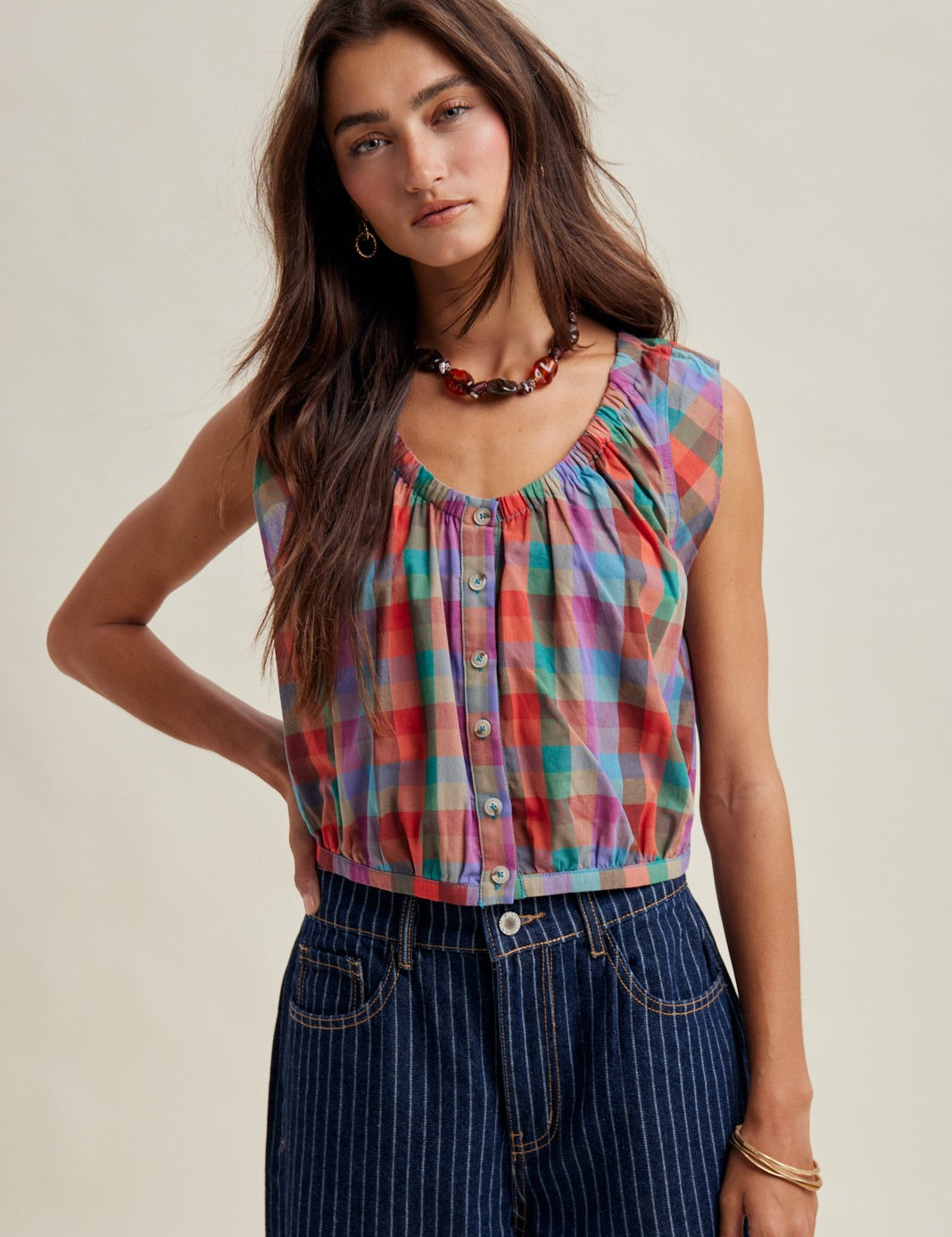 Marlowe Mixed Plaid Blouse - Multi