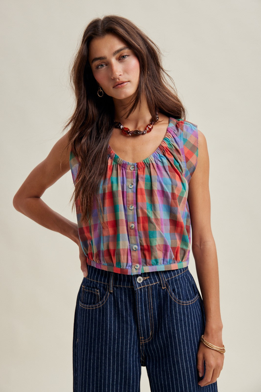 Marlowe Mixed Plaid Blouse - Multi