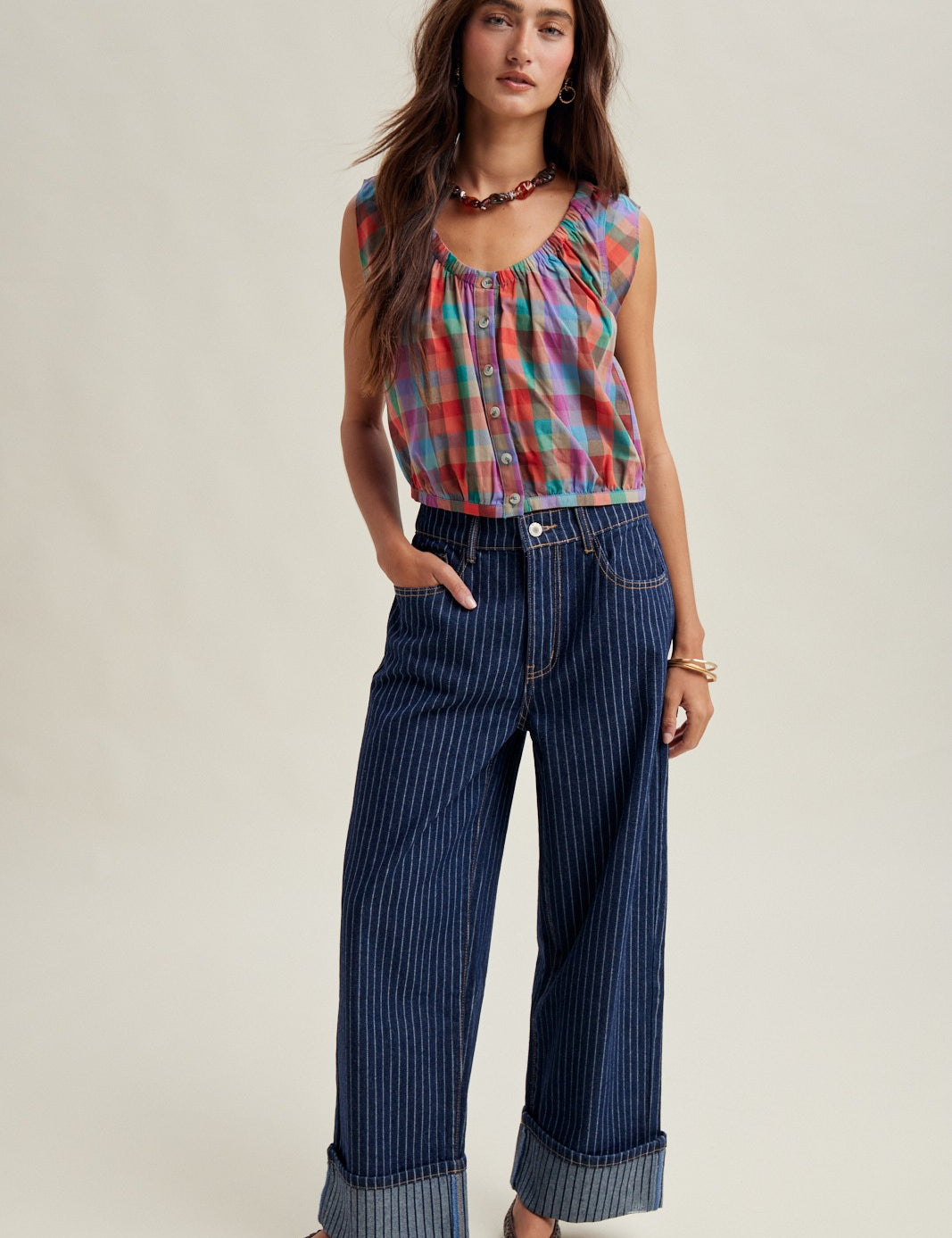 Marlowe Mixed Plaid Blouse - Multi