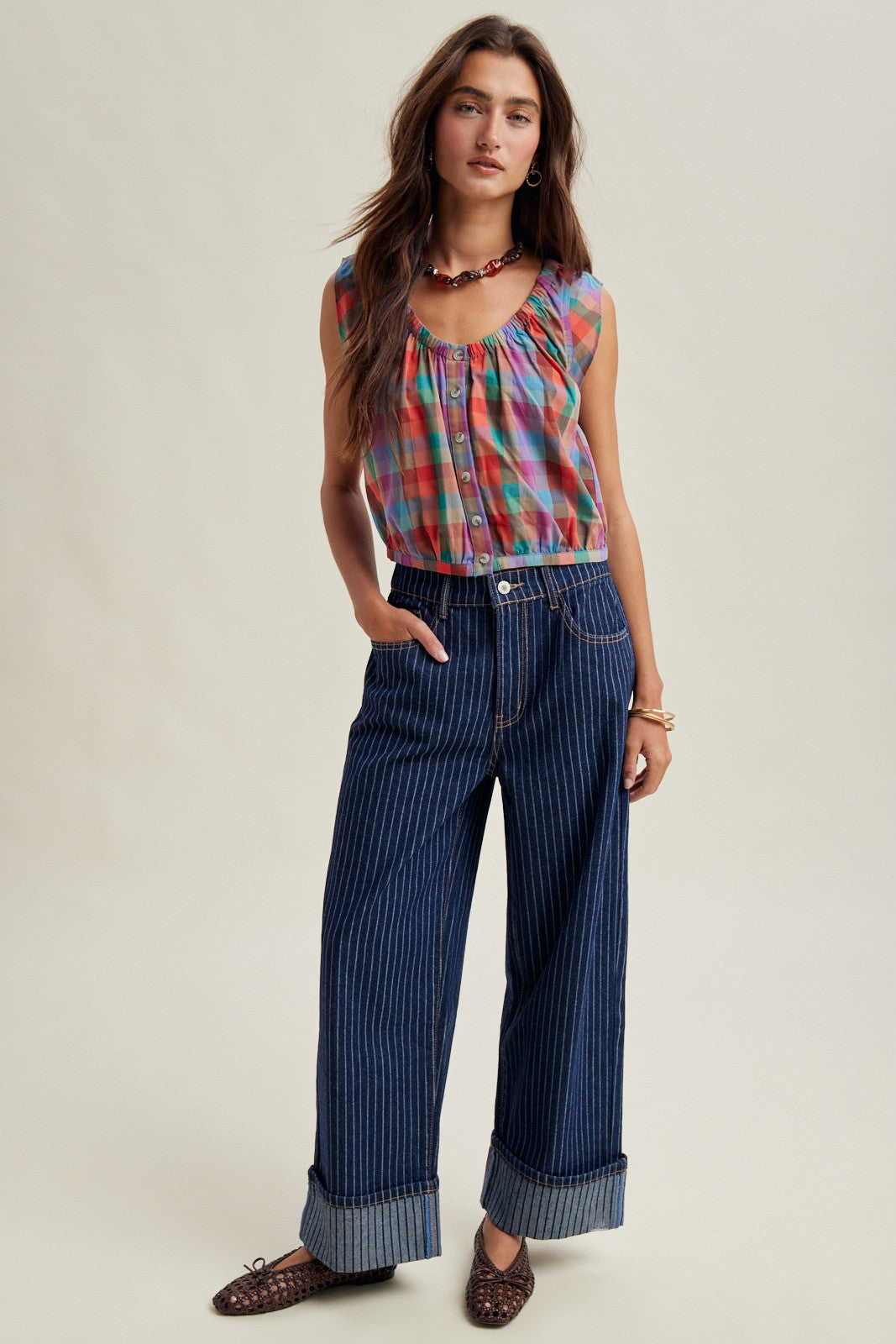 Marlowe Mixed Plaid Blouse - Multi