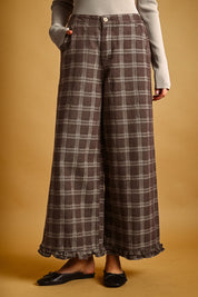 Marnie Plaid Ruffle Hem Pants - Chocolate