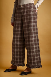 Marnie Plaid Ruffle Hem Pants - Chocolate