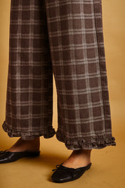 Marnie Plaid Ruffle Hem Pants - Chocolate