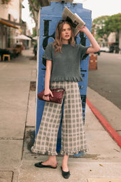 Marnie Plaid Ruffle Hem Pants - Grey