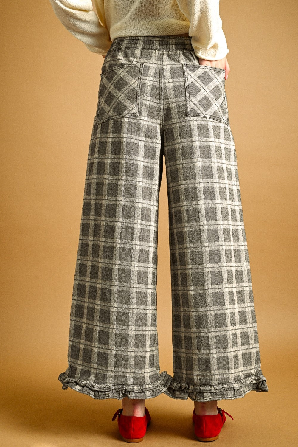 Marnie Plaid Ruffle Hem Pants - Grey