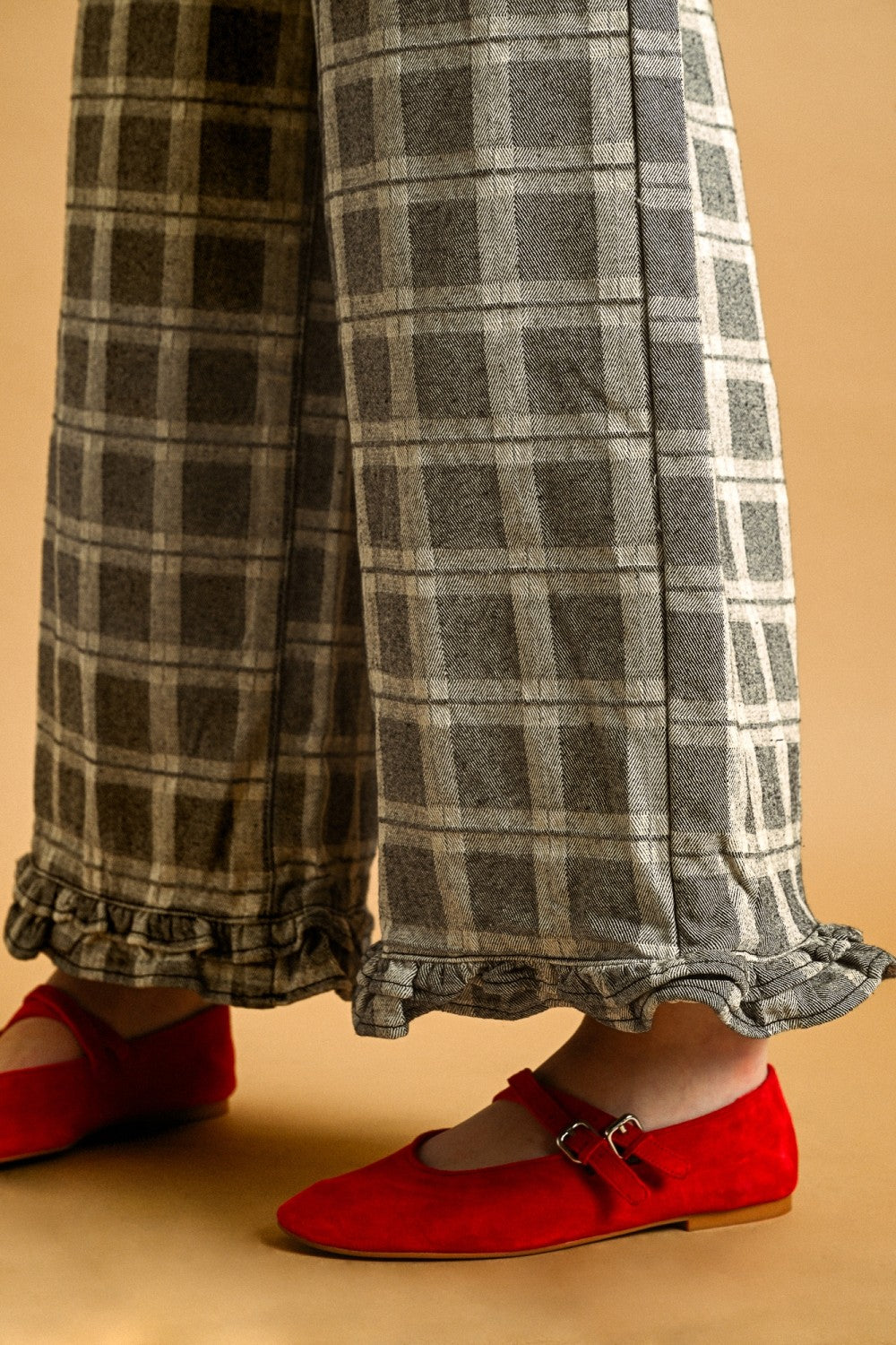 Marnie Plaid Ruffle Hem Pants - Grey