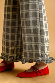 Marnie Plaid Ruffle Hem Pants - Grey