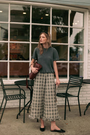 Marnie Plaid Ruffle Hem Pants - Grey