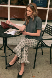 Marnie Plaid Ruffle Hem Pants - Grey