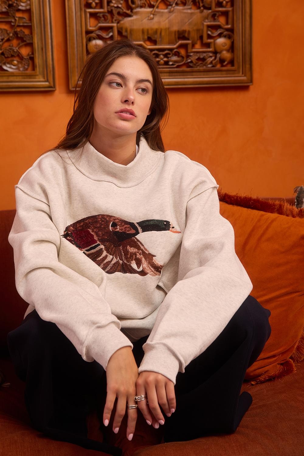 Marsh Flight Embroidered Mallard Sweatshirt in Ash Grey - product photo 2
