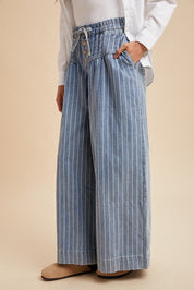 Marsha Striped Denim Pintuck Wide - Leg Pants - Westly