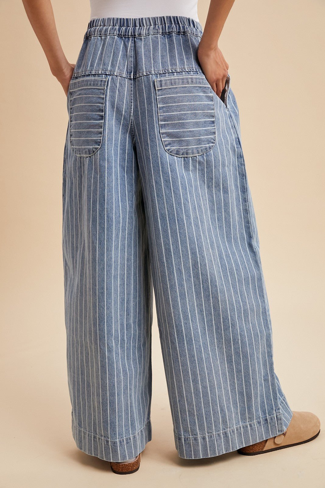 Marsha Striped Denim Pintuck Wide - Leg Pants - Westly
