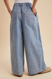 Marsha Striped Denim Pintuck Wide - Leg Pants - Westly