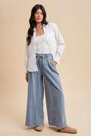Marsha Striped Denim Pintuck Wide - Leg Pants - Westly