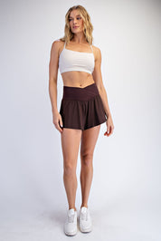 Match Day Crossover Flared Active Shorts in Espresso, photo 4