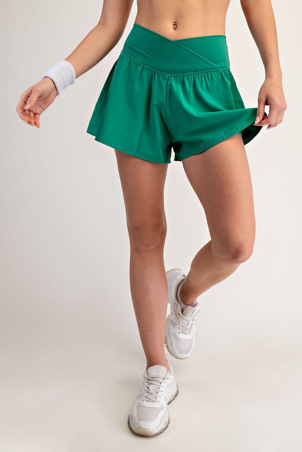 Match Day Crossover Flared Active Shorts in Fresh Green, photo 1