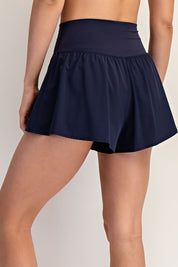 Match Day Crossover Flared Active Shorts in Navy, photo 3
