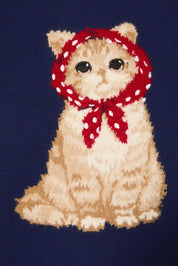 Maude Headscarf Cat Knit Sweater in Navy — product photo 04