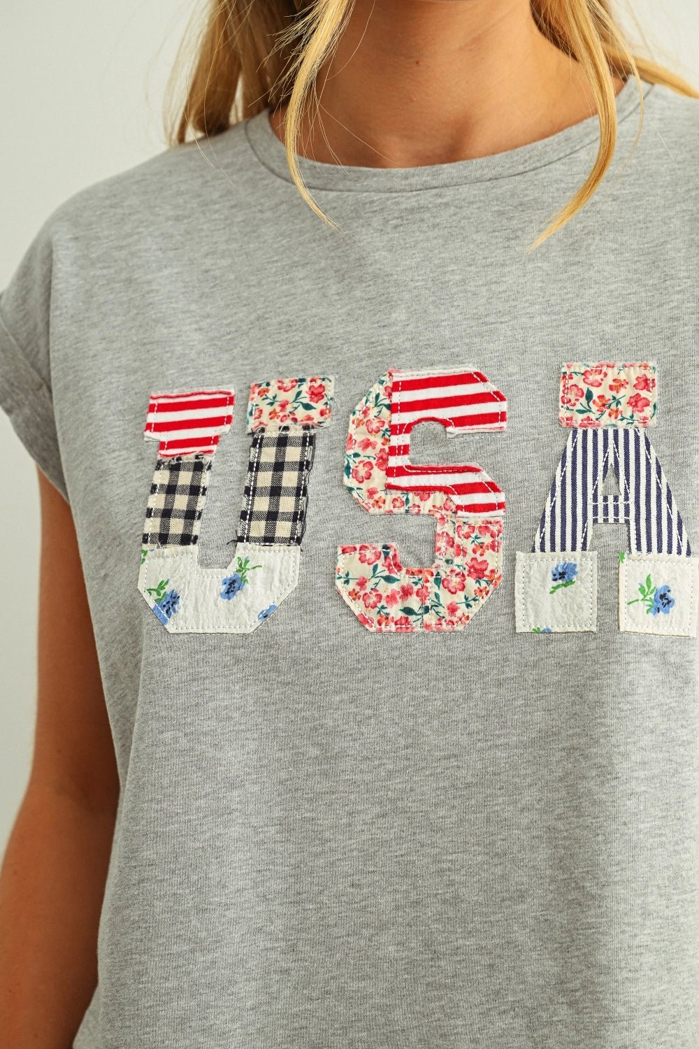 Mauve USA Patchwork Cropped Tee - Westly