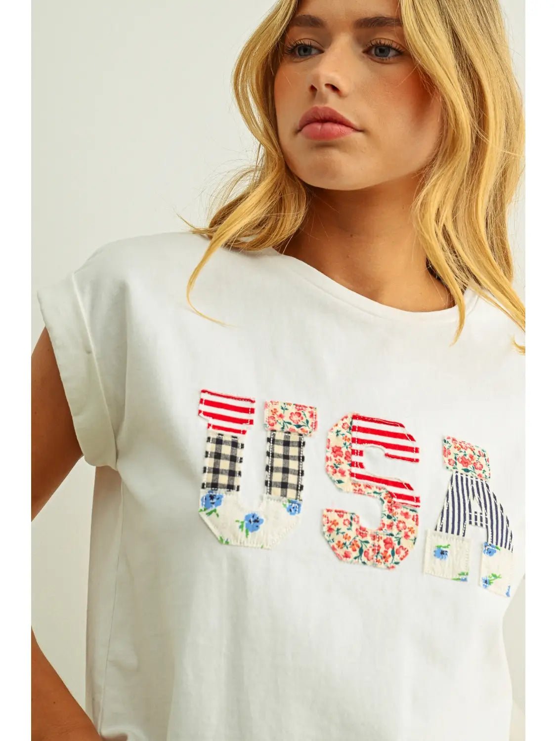 Mauve USA Patchwork Cropped Tee - Westly