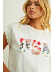 Mauve USA Patchwork Cropped Tee - Westly