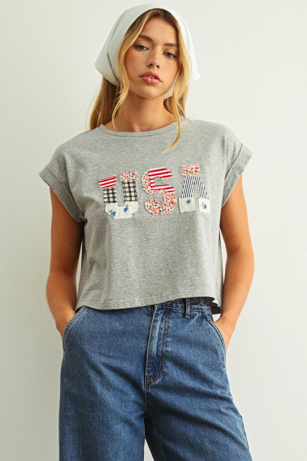 Mauve USA Patchwork Cropped Tee - Westly