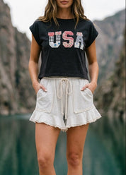 Mauve USA Patchwork Cropped Tee - Westly