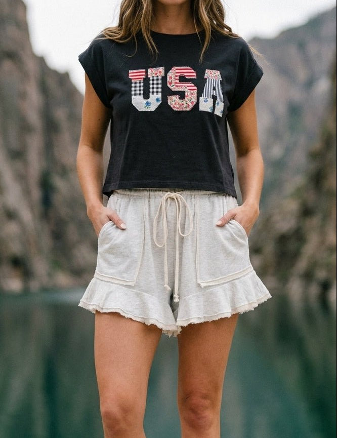 Mauve USA Patchwork Cropped Tee - Westly