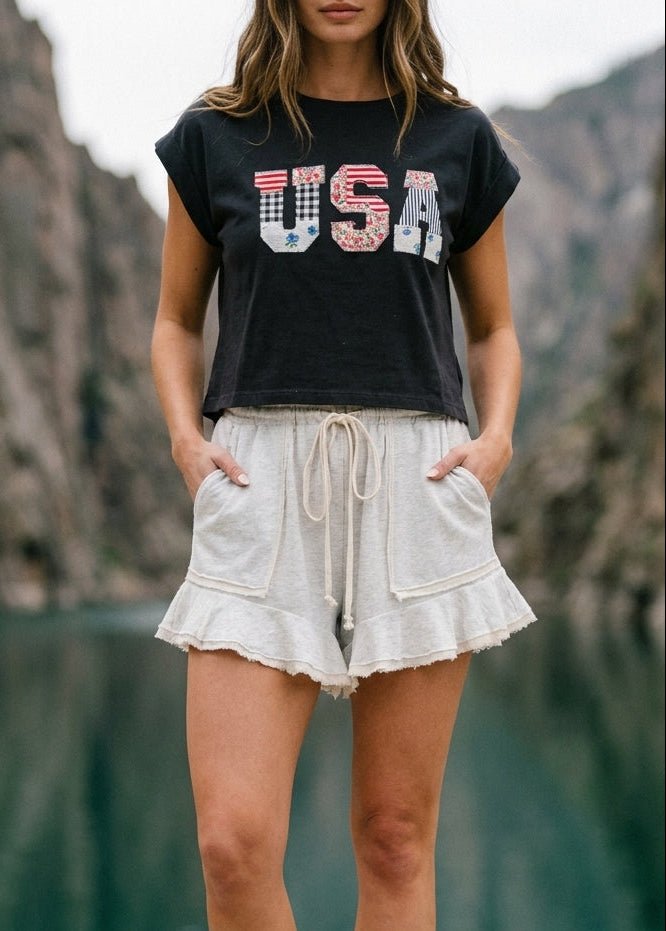 Mauve USA Patchwork Cropped Tee - Westly