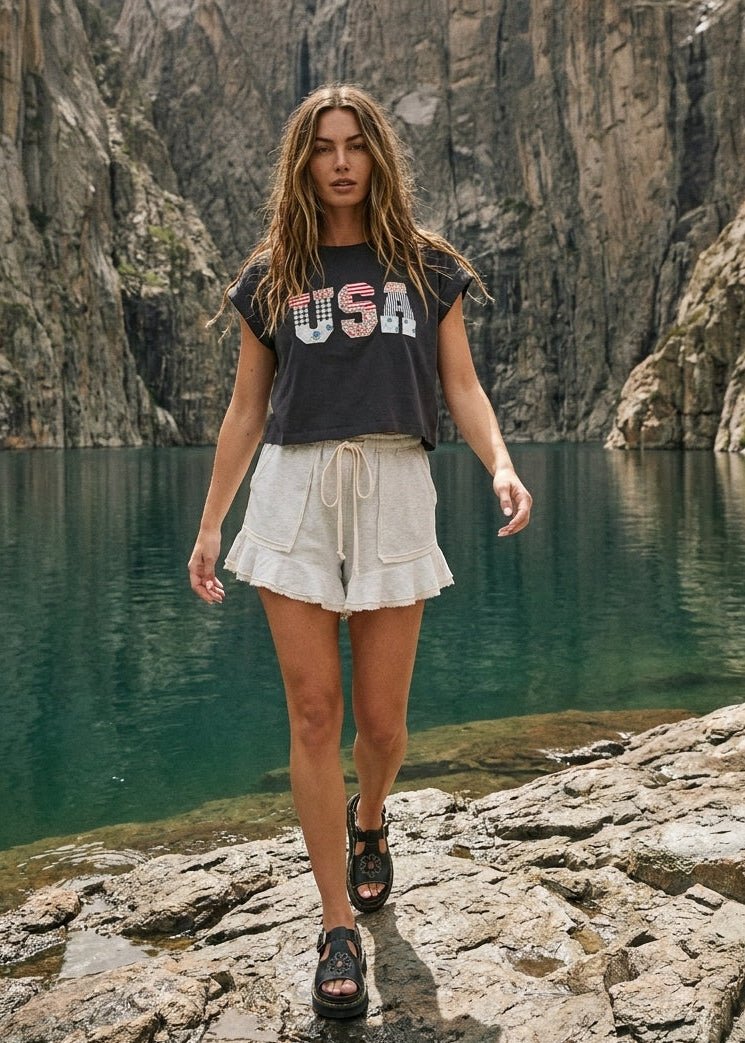 Mauve USA Patchwork Cropped Tee - Westly