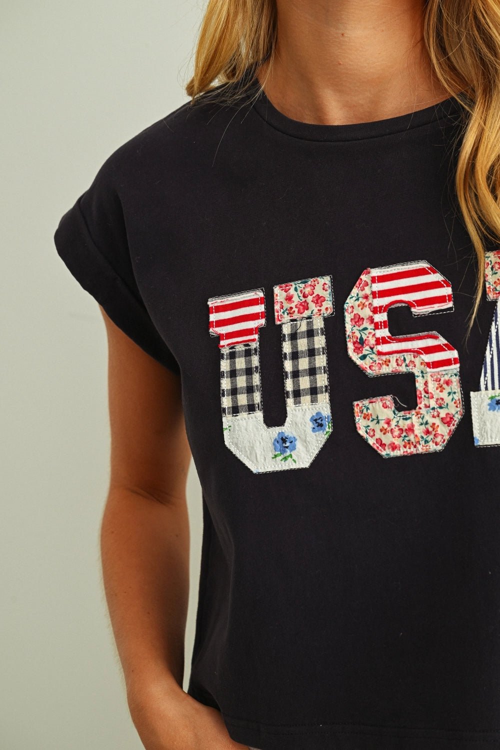Mauve USA Patchwork Cropped Tee - Westly