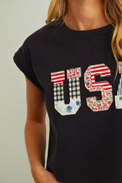 Mauve USA Patchwork Cropped Tee - Westly