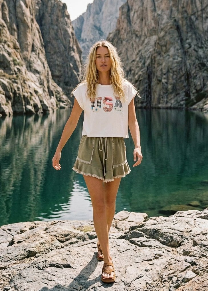 Mauve USA Patchwork Cropped Tee - Westly