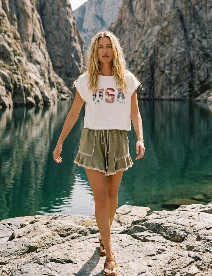 Mauve USA Patchwork Cropped Tee - Westly