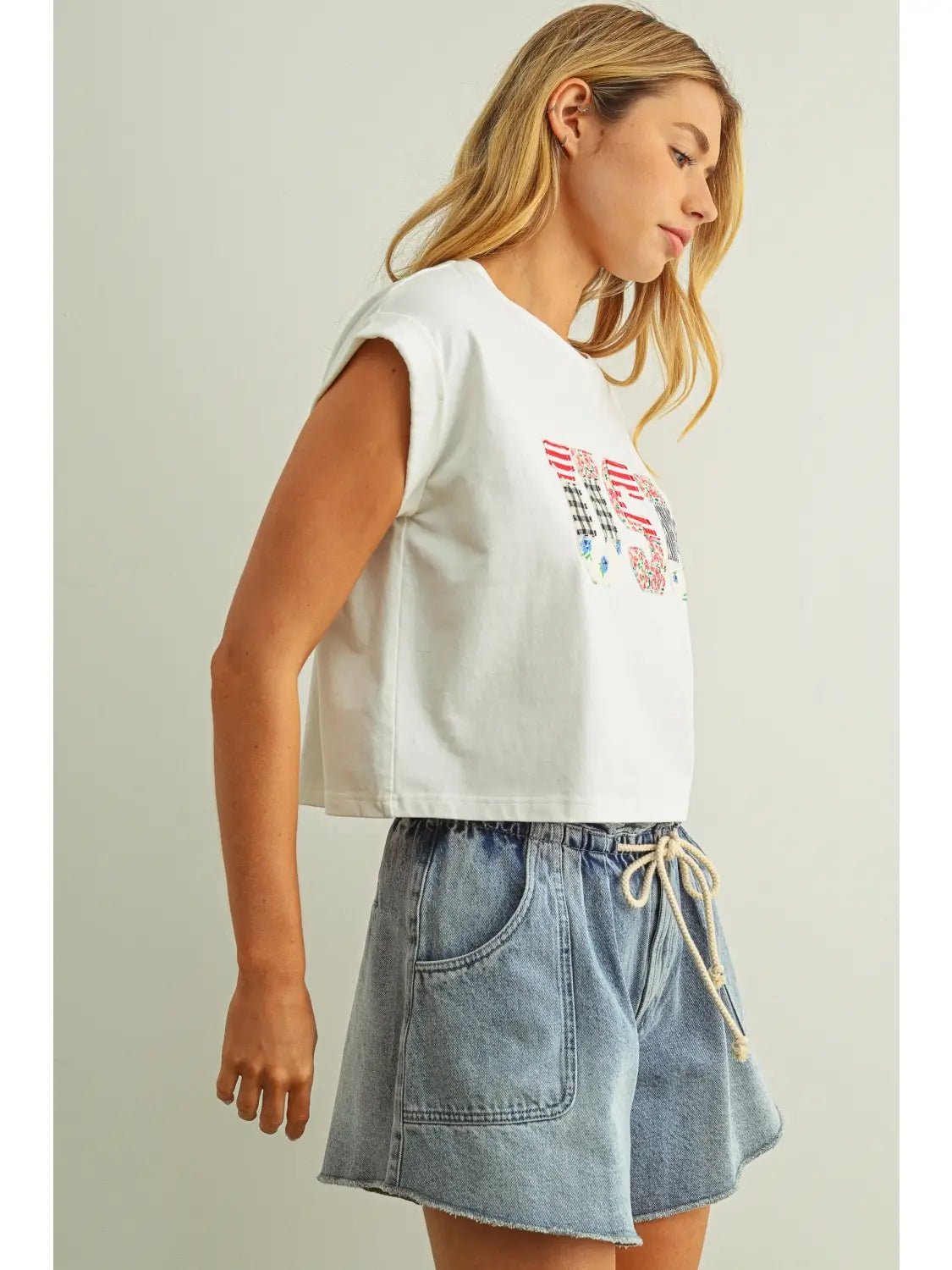 Mauve USA Patchwork Cropped Tee - Westly