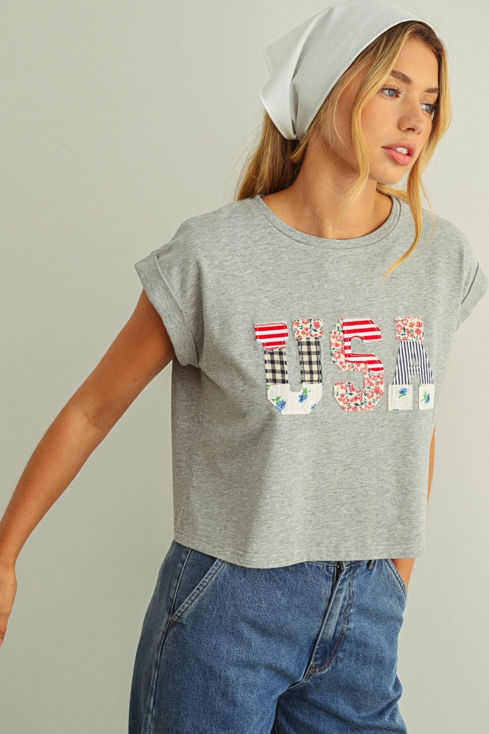 Mauve USA Patchwork Cropped Tee - Westly