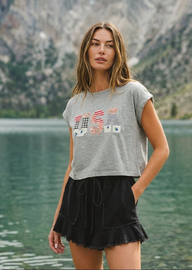 Mauve USA Patchwork Cropped Tee - Westly