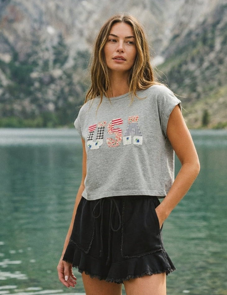 Mauve USA Patchwork Cropped Tee - Westly