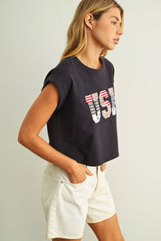 Mauve USA Patchwork Cropped Tee - Westly