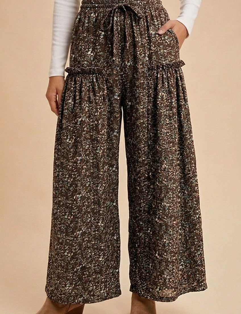 Meadow Drift Floral Palazzo Pants in Chocolate - product photo 1