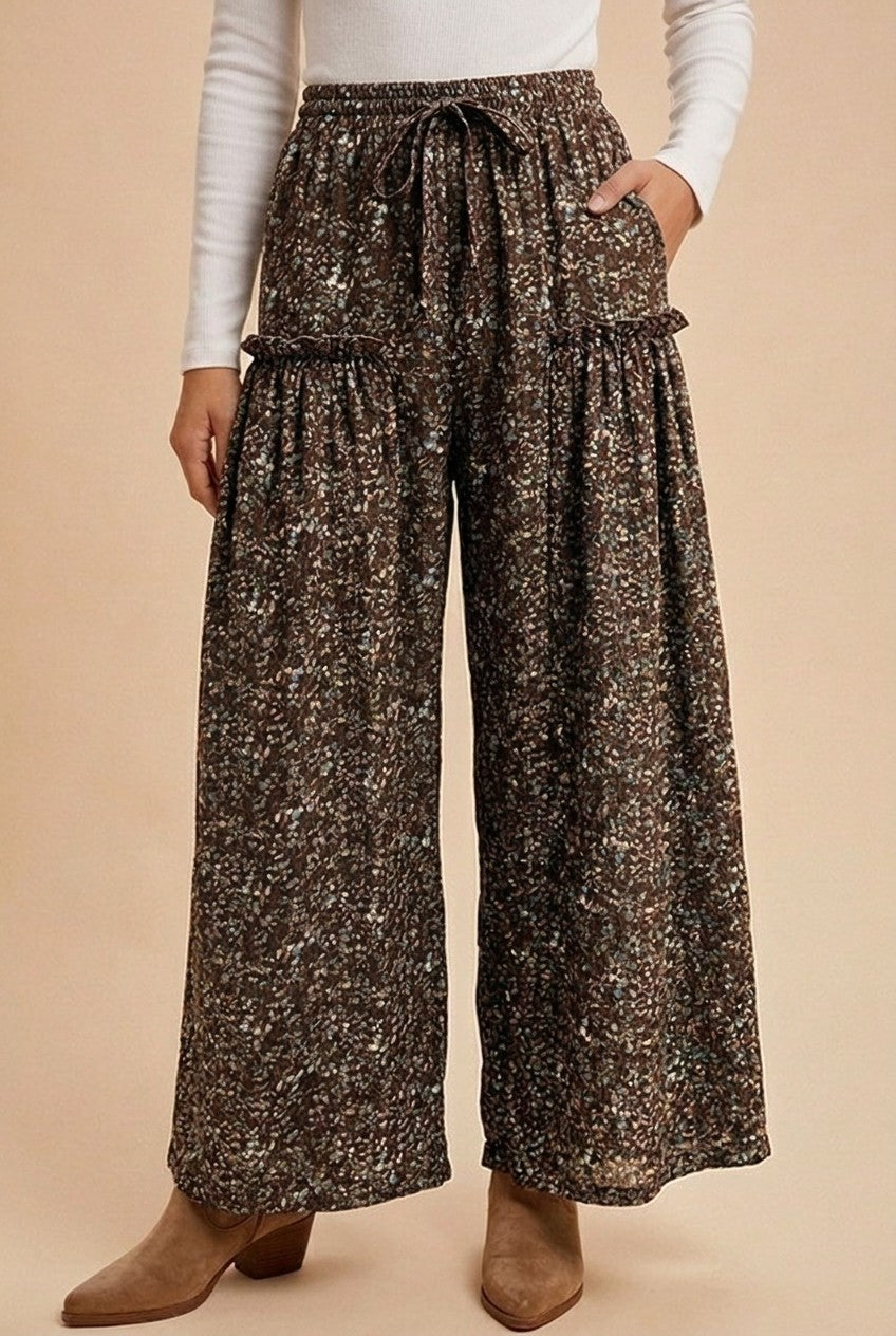 Meadow Drift Floral Palazzo Pants in Chocolate - product photo 1