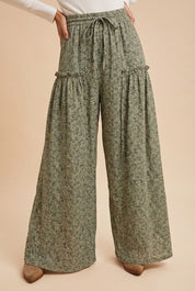 Meadow Drift Floral Palazzo Pants in Dried Sage - product photo 1
