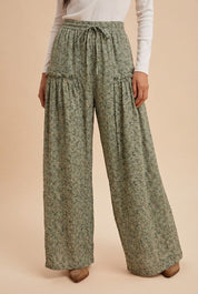 Meadow Drift Floral Palazzo Pants in Dried Sage - product photo 2