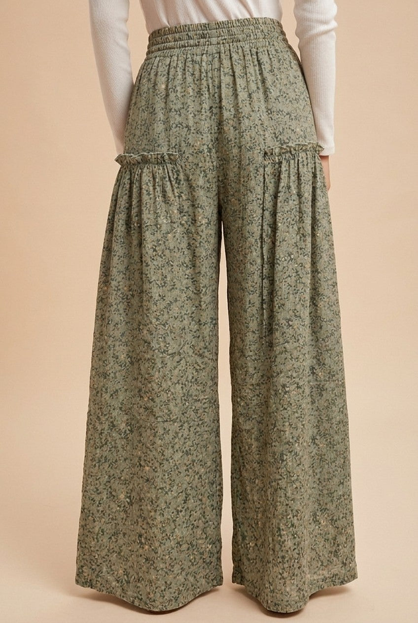 Meadow Drift Floral Palazzo Pants in Dried Sage - product photo 4