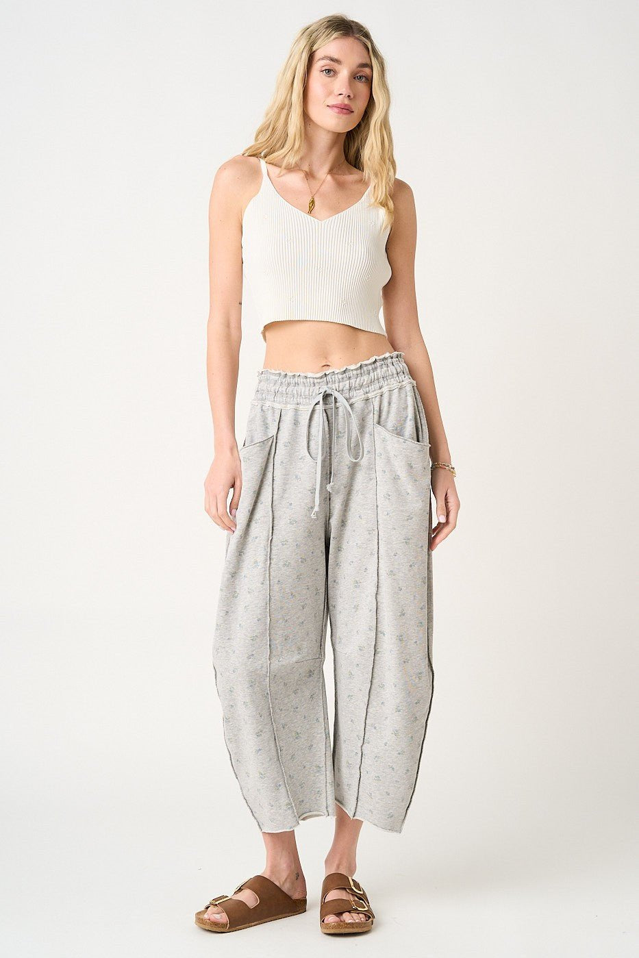 Meadow Floral Print Seam Detail Barrel Pants - Westly