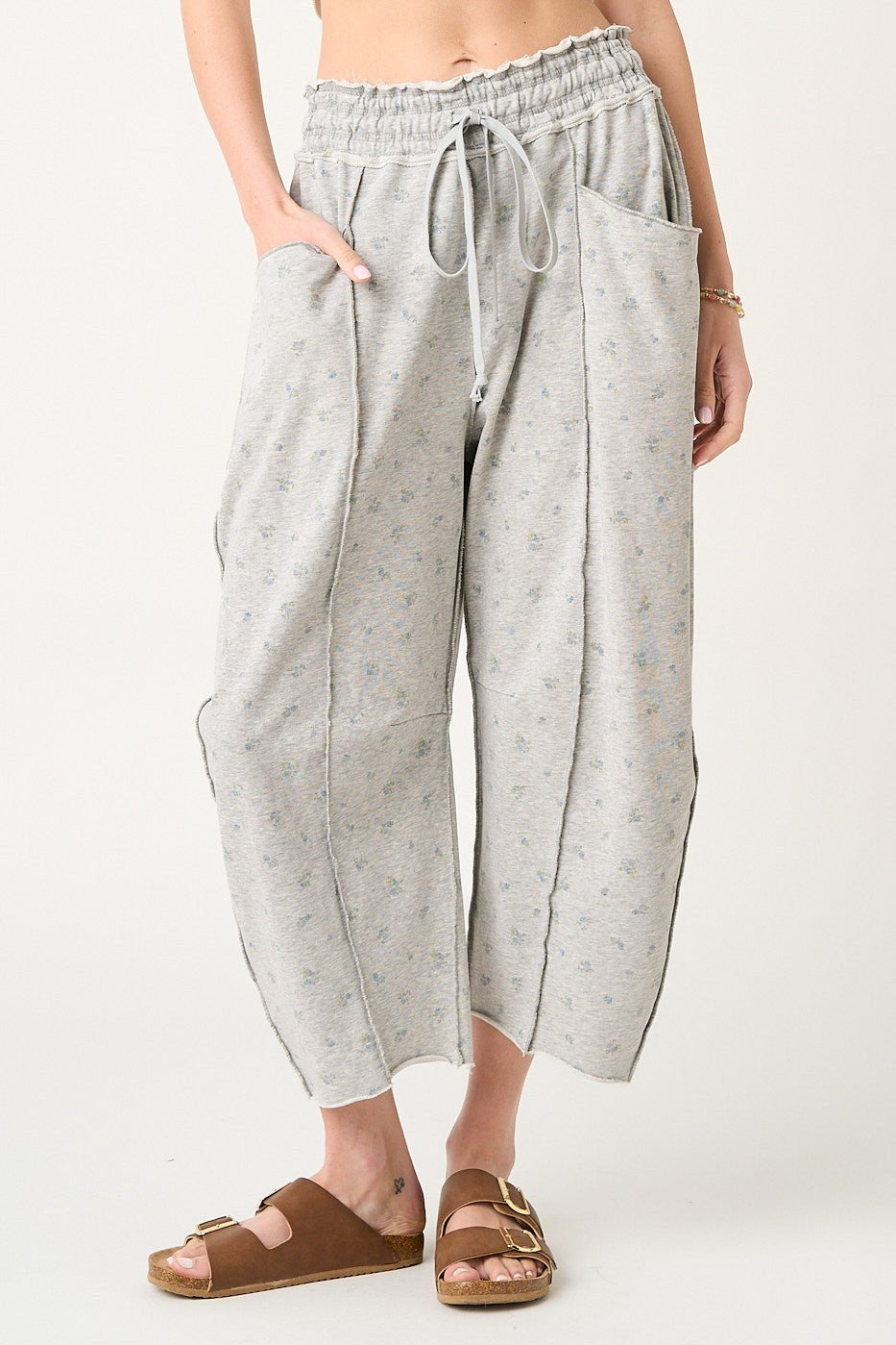 Meadow Floral Print Seam Detail Barrel Pants - Westly