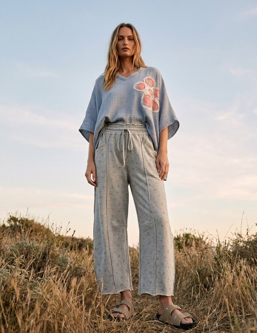 Meadow Floral Print Seam Detail Barrel Pants - Westly