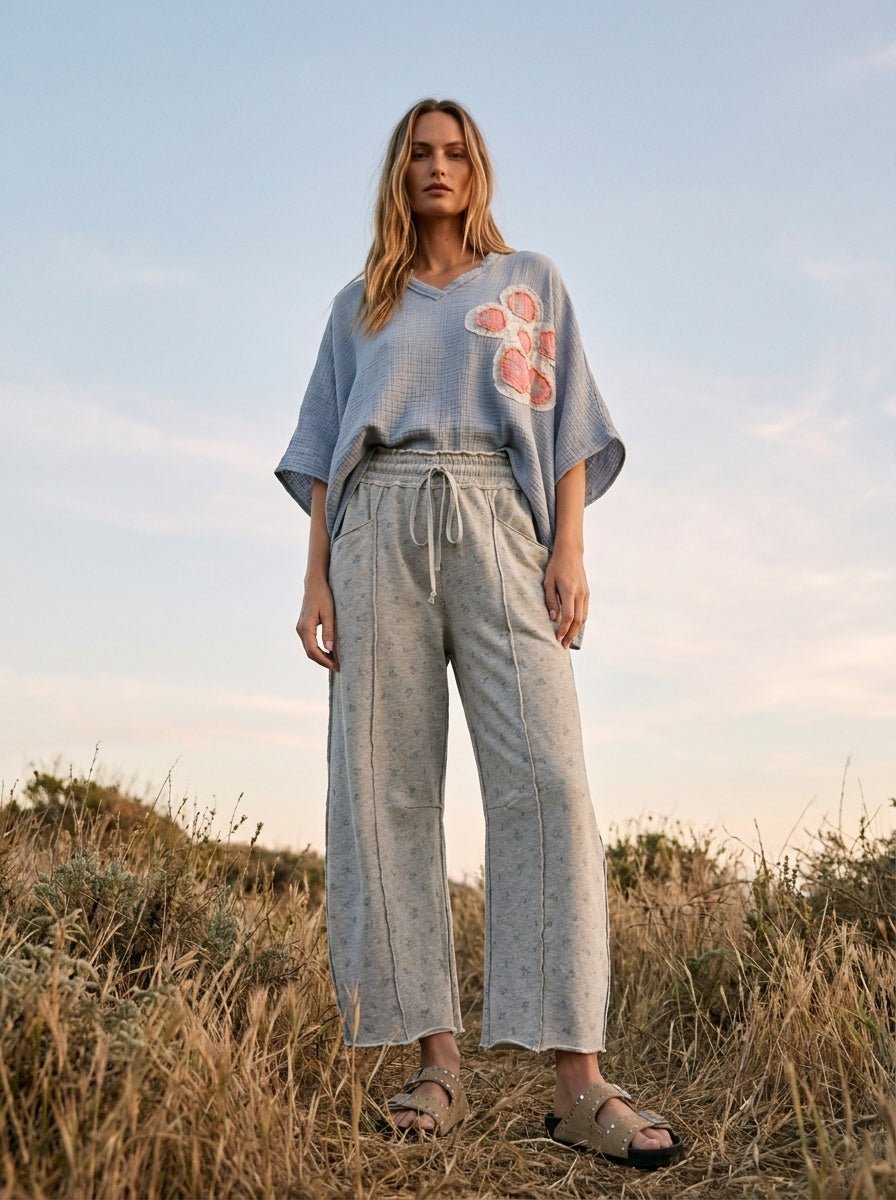 Meadow Floral Print Seam Detail Barrel Pants - Westly