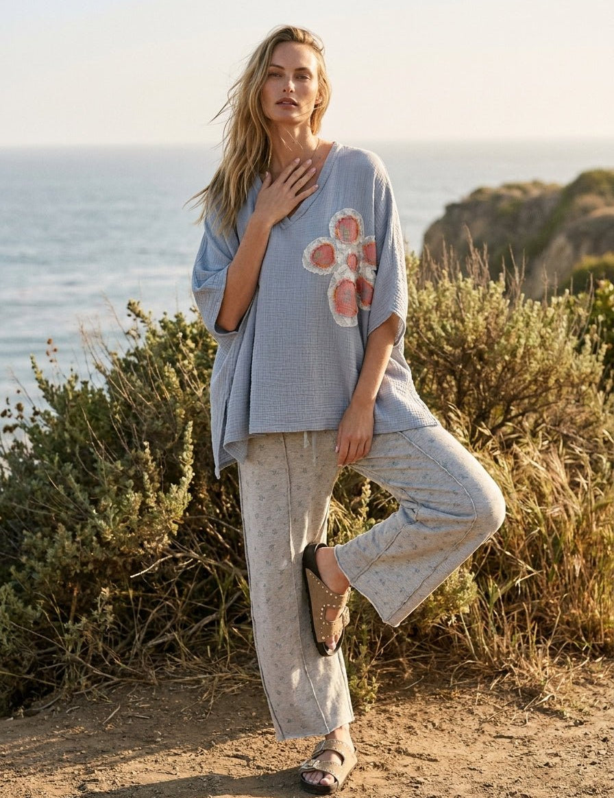 Meadow Floral Print Seam Detail Barrel Pants - Westly
